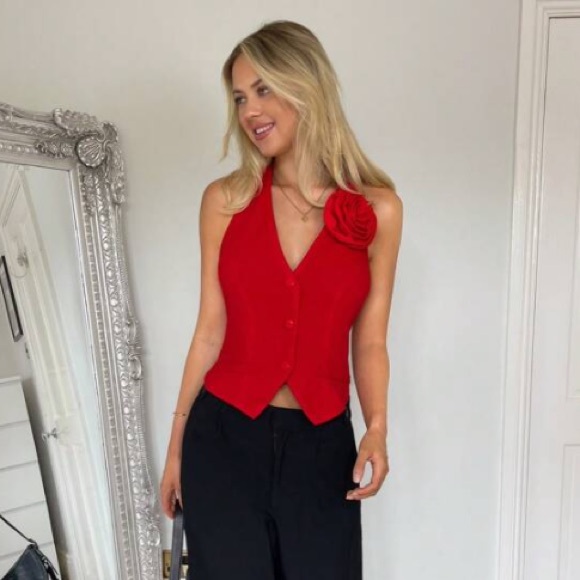 1pc Autumn 3D Floral Red Women Blazer - Picture 4 of 5